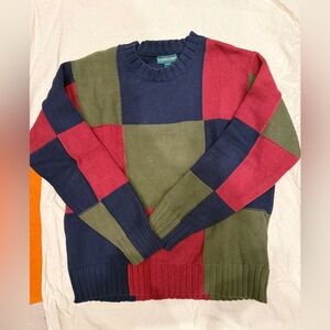 J. Crew Men's Patchwork Sweater - Red, Green, and Blue